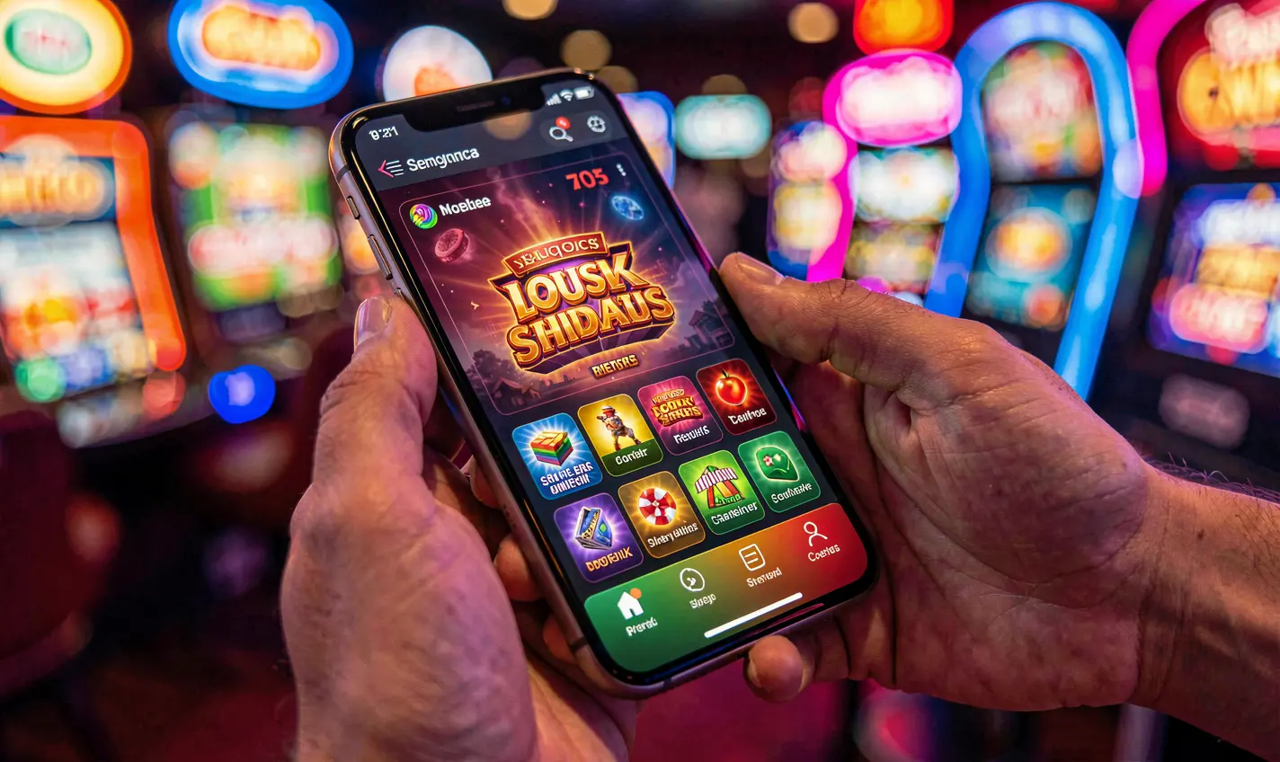 988BD App – Dive into exciting casino games anytime in Bangladesh Stylish casino player holding a smartphone with the 988BD casino app open, surrounded by colorful neon lights for an immersive mobile gaming mood